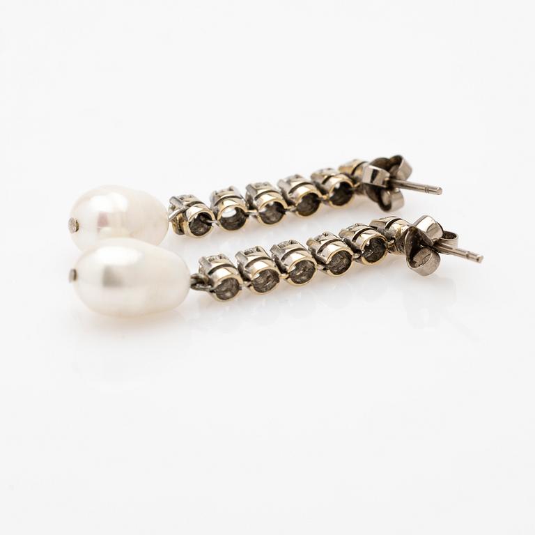 Earrings, a pair, 18K white gold with pearls and diamonds.