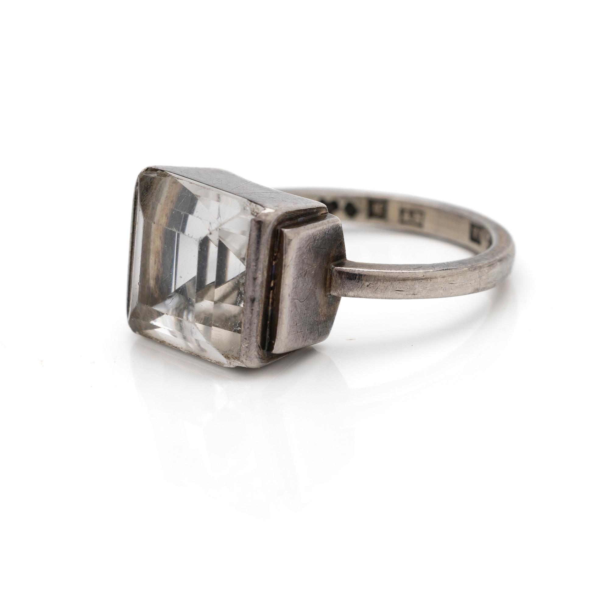 Wiwen Nilsson, Ring, sterling silver with faceted rock crystal, Lund 1947.