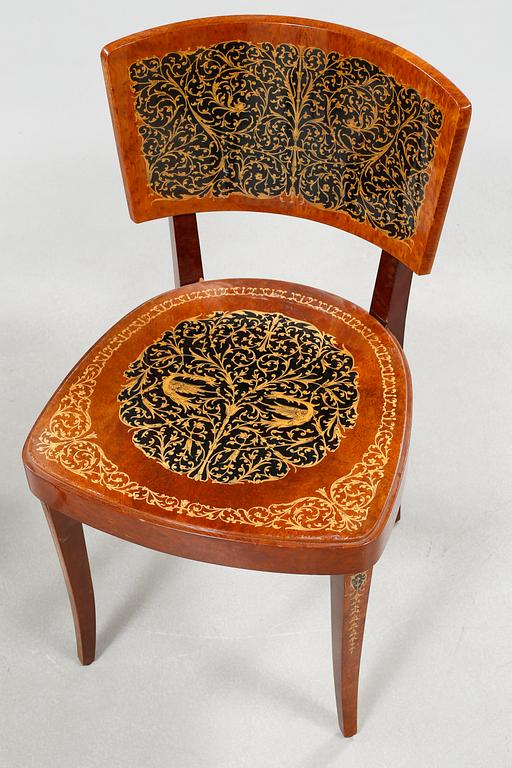 A gaming table and two chairs from Italy, 1950s.