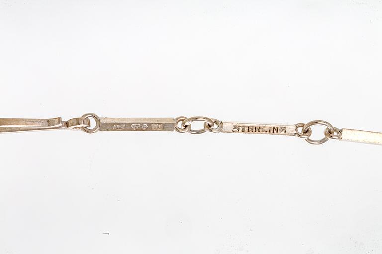 Wiwen Nilsson, pendant on chain, sterling silver, two rock crystal sapprox 15 x 15 mm each, Lund 1945.
