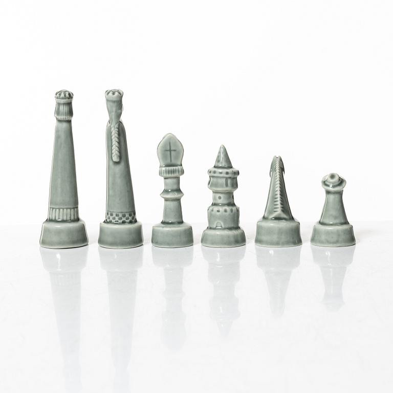 Sven Wejsfelt, a set of 33 stoneware chess pieces, Gustavsberg Studio 1964.
