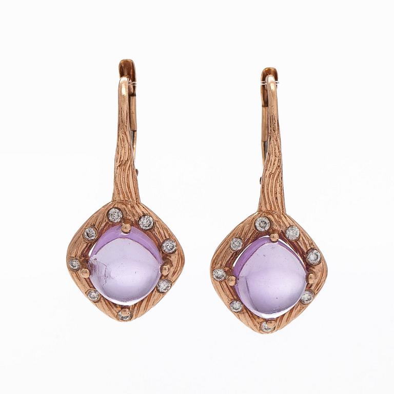 Örhängen, 14K roséguld, ametister och diamanter.