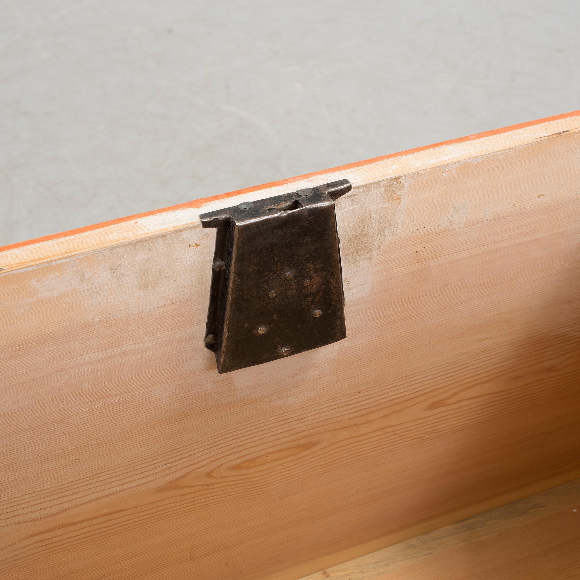 A painted folk art chest from Lima. Dated 1855.
