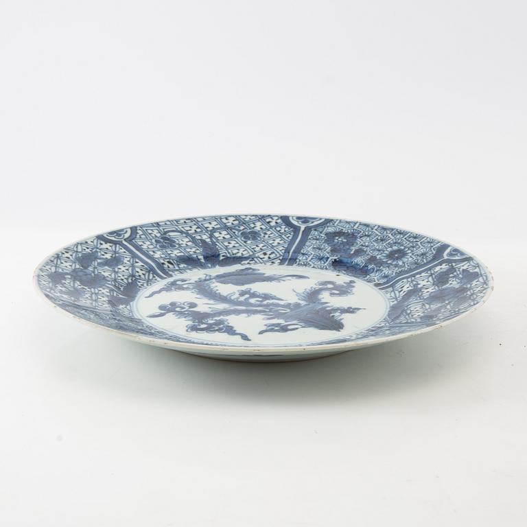 A blue and white dish, Qing dynasty, early 18th century.