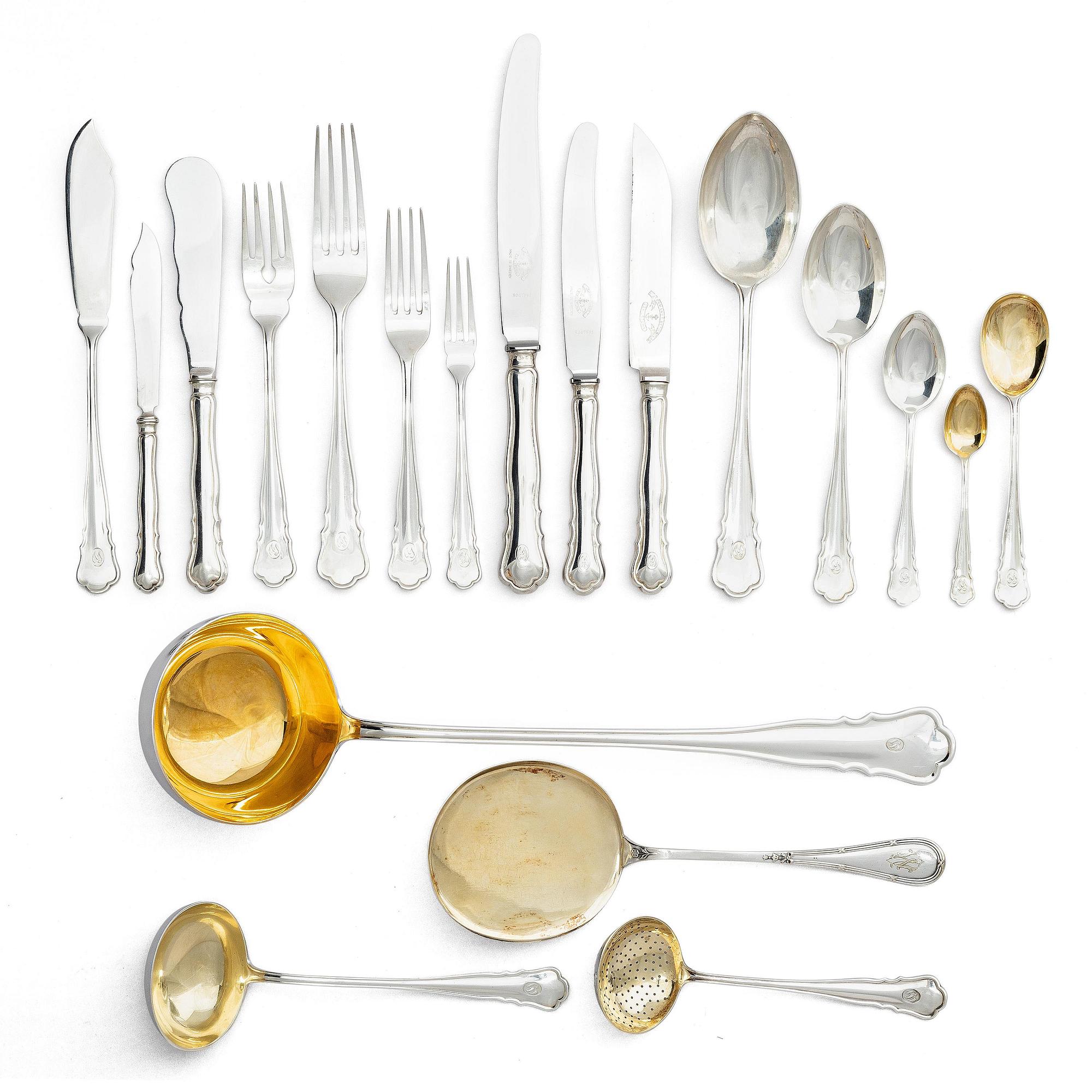A Swedish 156 piece silver table-cutlery with wood box, mark of company Nordiska Kompaniet, Stockholm 1917.