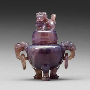 594. An amethyst tripod censer with cover, China, early 20th Century.