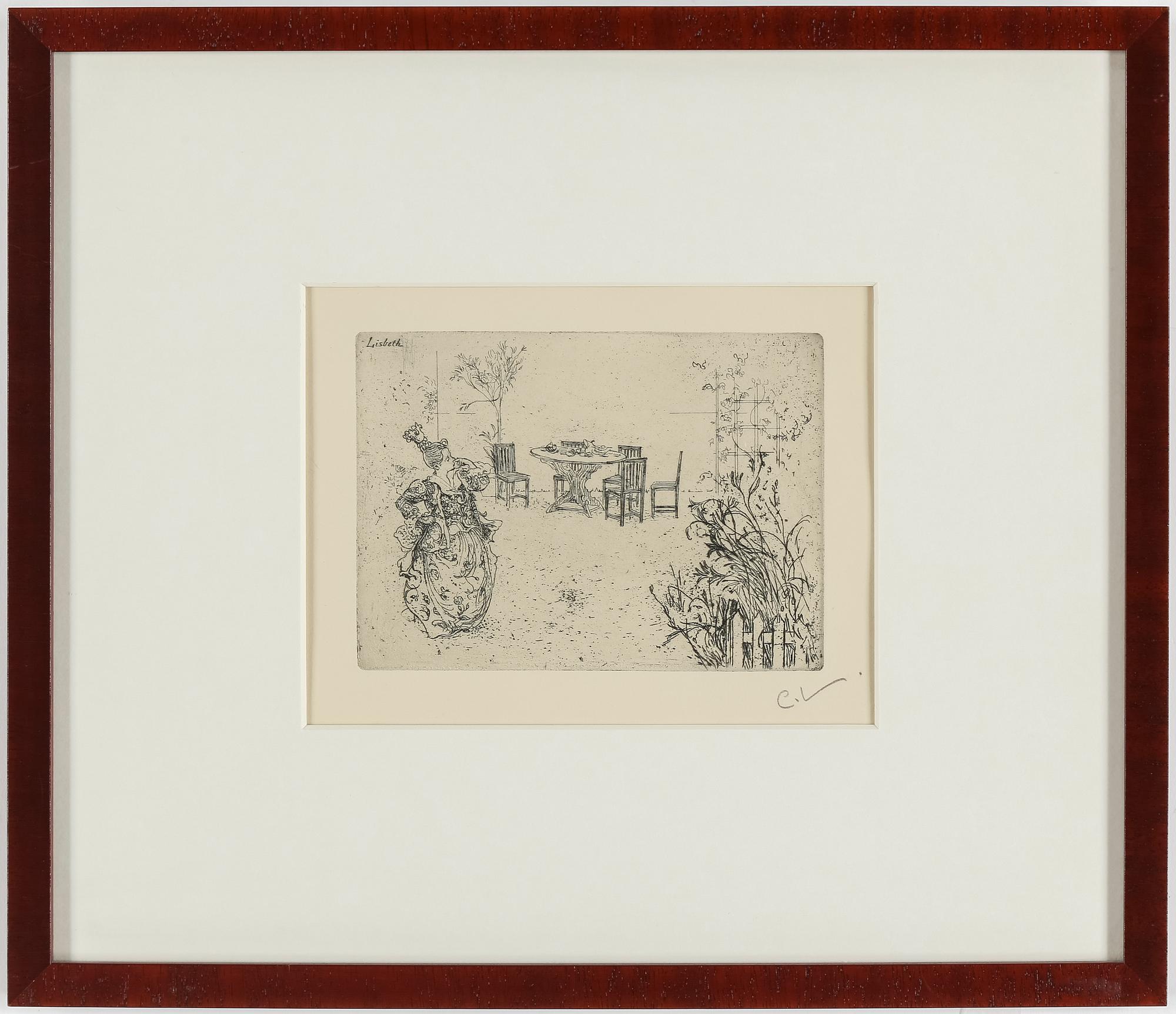 CARL LARSSON, etching, signed C.L. in pencil. Executed 1909. State 2. "Lisbeth play acting".