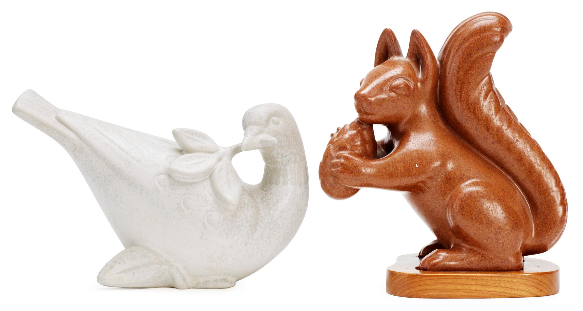 Two Gunnar Nylund stoneware figures, a squirrel and a dove, Rörstrand.