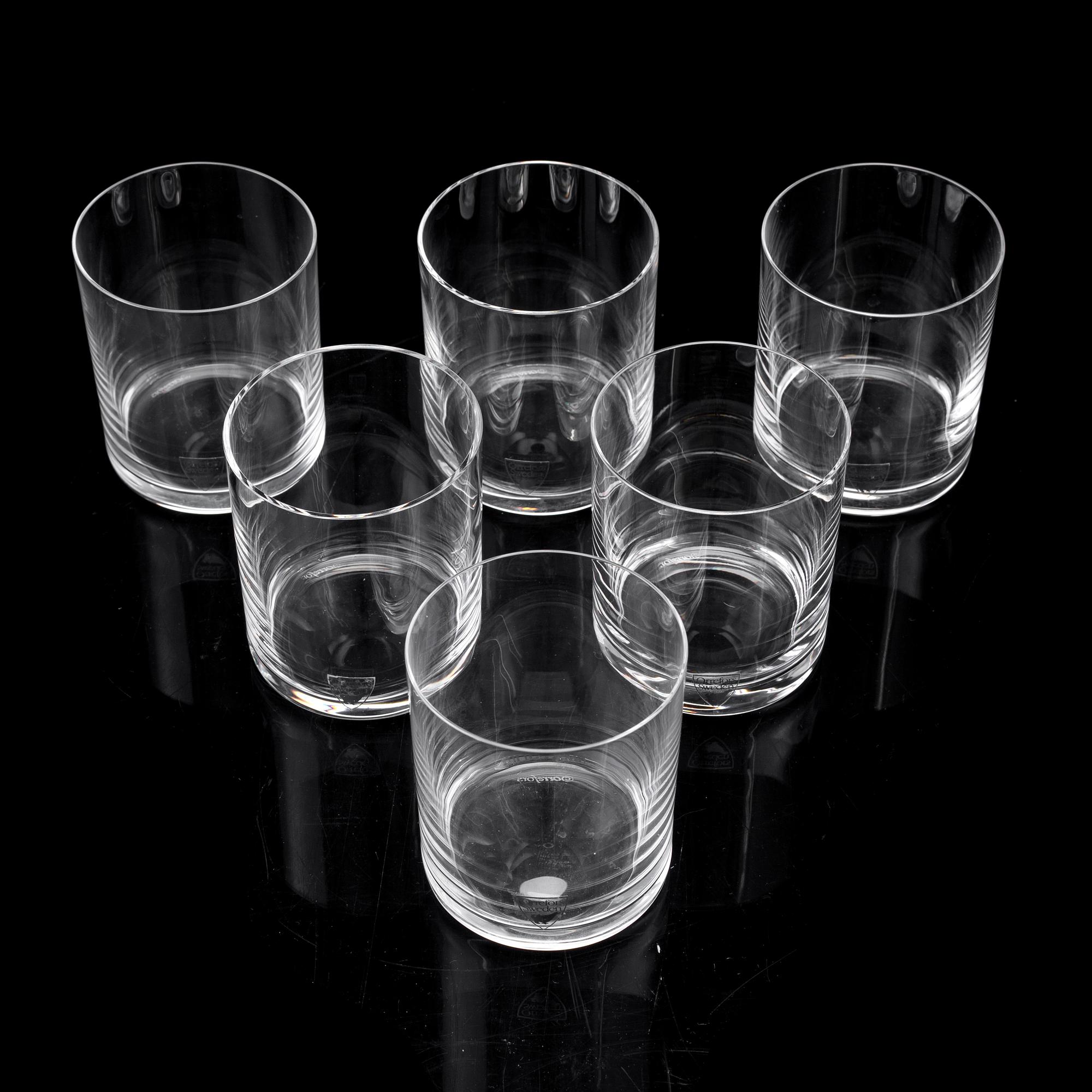Six Gunnar Cyrén 'Nobel' tumbler glasses, for Orrefors.