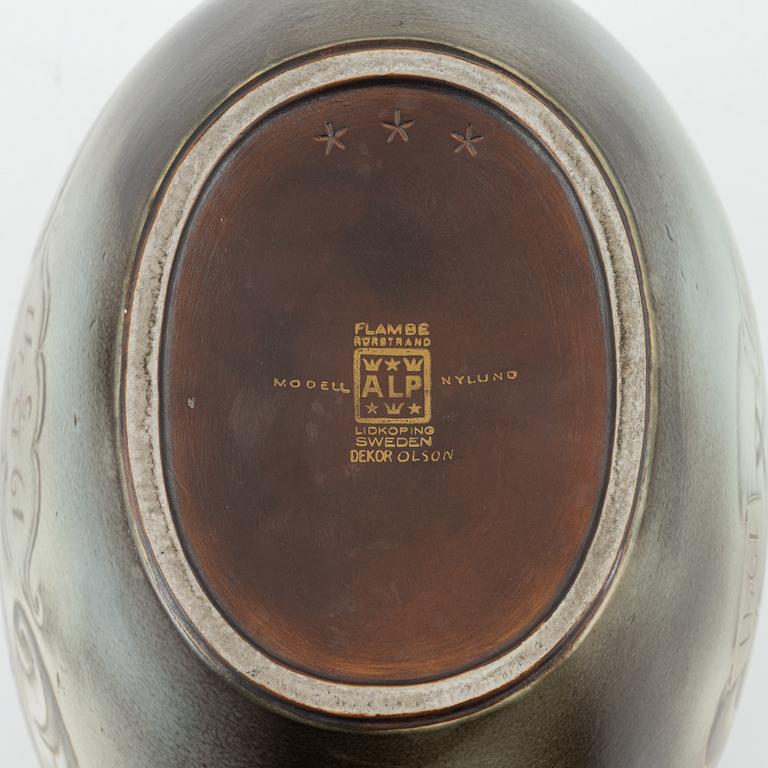 Gunnar Nylund, a lidded 'Flambé' urn, Alp Lidköping, Rörstrand, Sweden 1940's.