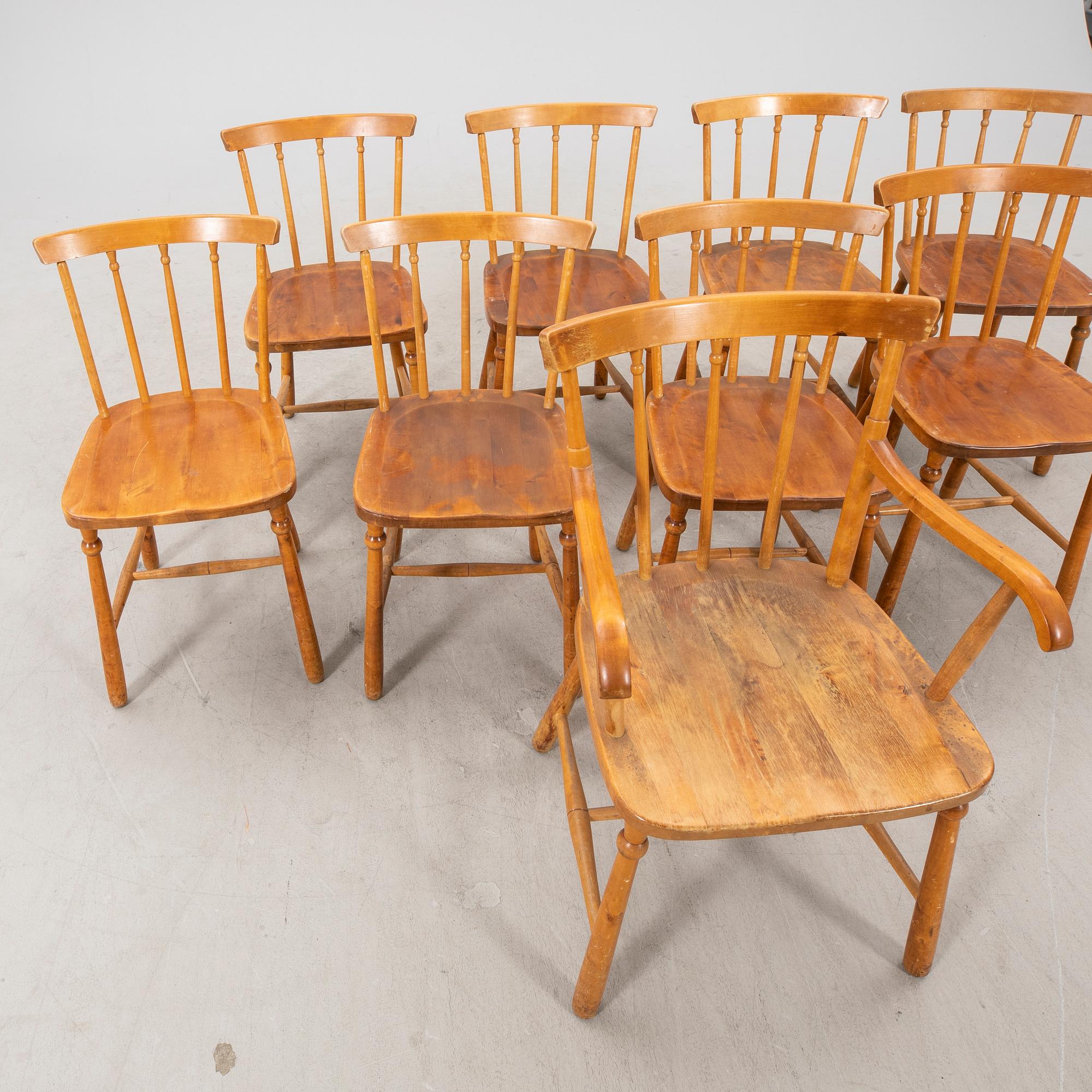 A set of eight chairs and an armchair Nässjö stolfabrik early 1900s.