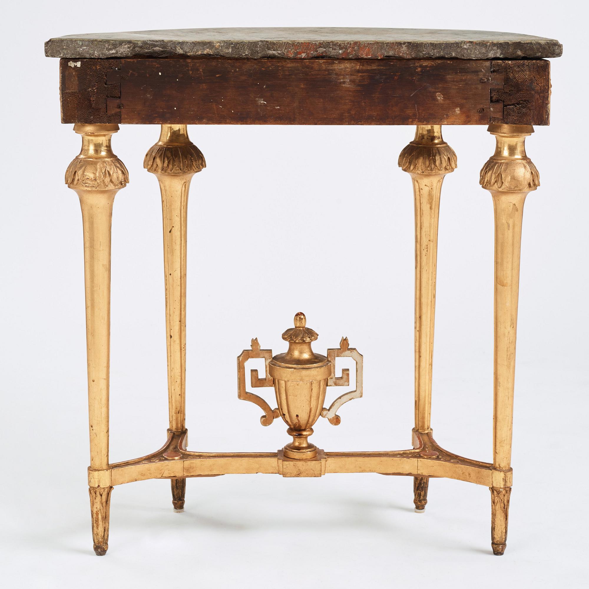 A Gustavian carved giltwood console table, late 18th Century.