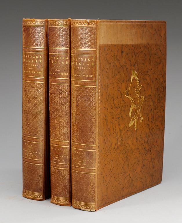 BOK, 3 vol. SVENSKA FÅGLAR, M,W & F von Wright.