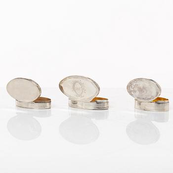 Five Swedish silver boxes, 18th-19th Century.