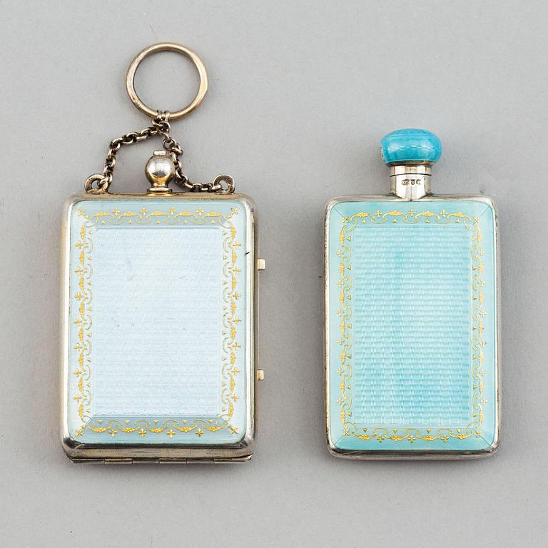 Five silver and enamel accessories, including David Andersen, Norway early 20th century.