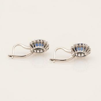 Earrings, a pair, 18K white gold with sapphires and diamonds.