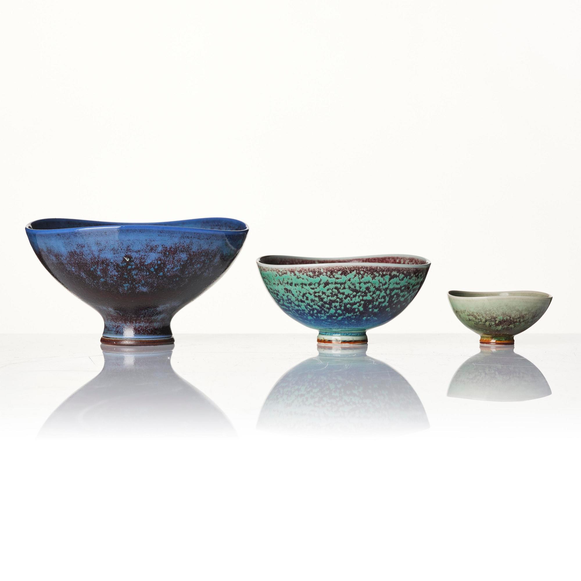 Berndt Friberg, vaser, 7 st och skålar, 4 st, stengods, Gustavsbergs studio, 1960-tal.