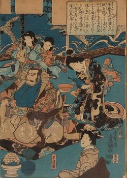 UTAGAWA KUNISADA I (TOYOKUNI III) (1786-1865), a colour triptych, woodblock print, Japan, 19th century.