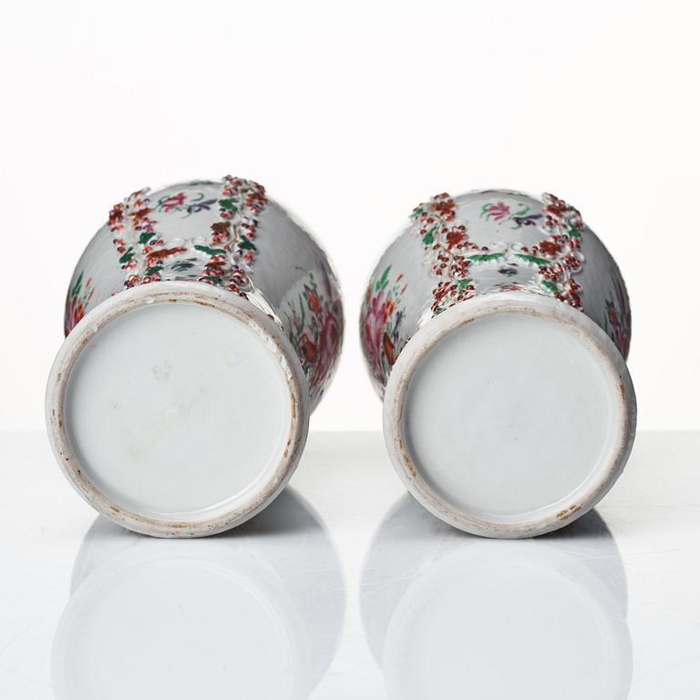 A pair of famille rose vases, Qing dynasty, Qianlong (1736-95).