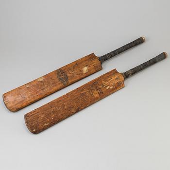 Two cricket bats, wood, 1930s.