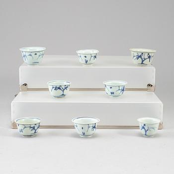 Eight blue and white cups, Ming dynasty (1368-1644).