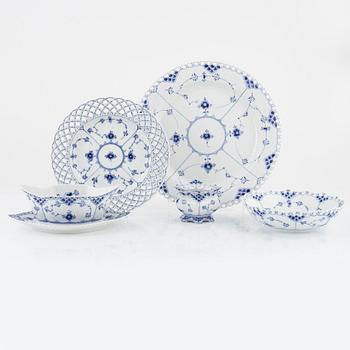 Royal Copenhagen, five porcelain 'Musselmalet Full and Half Lace' pieces, Denmark.