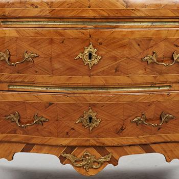 A parquetry and ormolu-mounted rococo commode by P. Gyllenberg (master in Stockholm 1767-85).