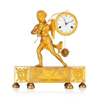 A Swedish Empire ormolu sculptural mantel clock by E. Engelbrechten (clockmaker in Stockholm 1815-45).