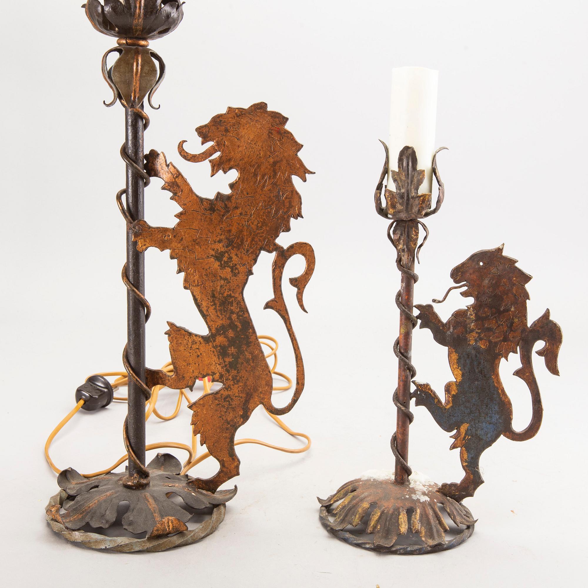 Bordslampa samt ljusstake, Italien, 1900-talets mitt.