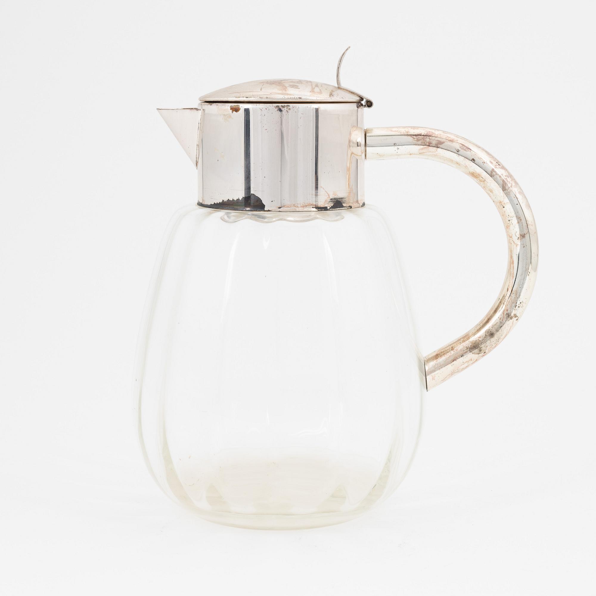 Kanna, glas och nysilver, 1900-talets mitt.