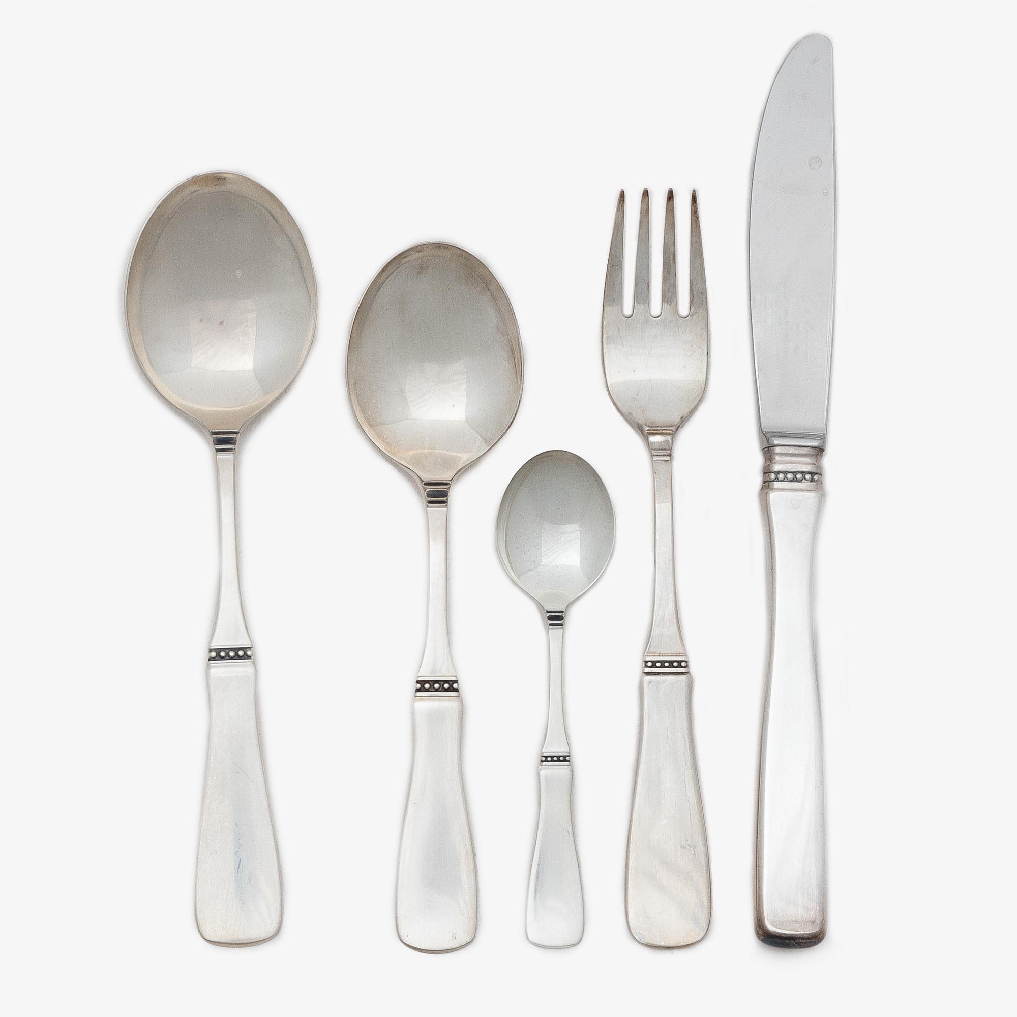 Eric Löfman, A 51-piece silver flatware set, 'Uppsala', Mema, Sweden, 1971-1999.