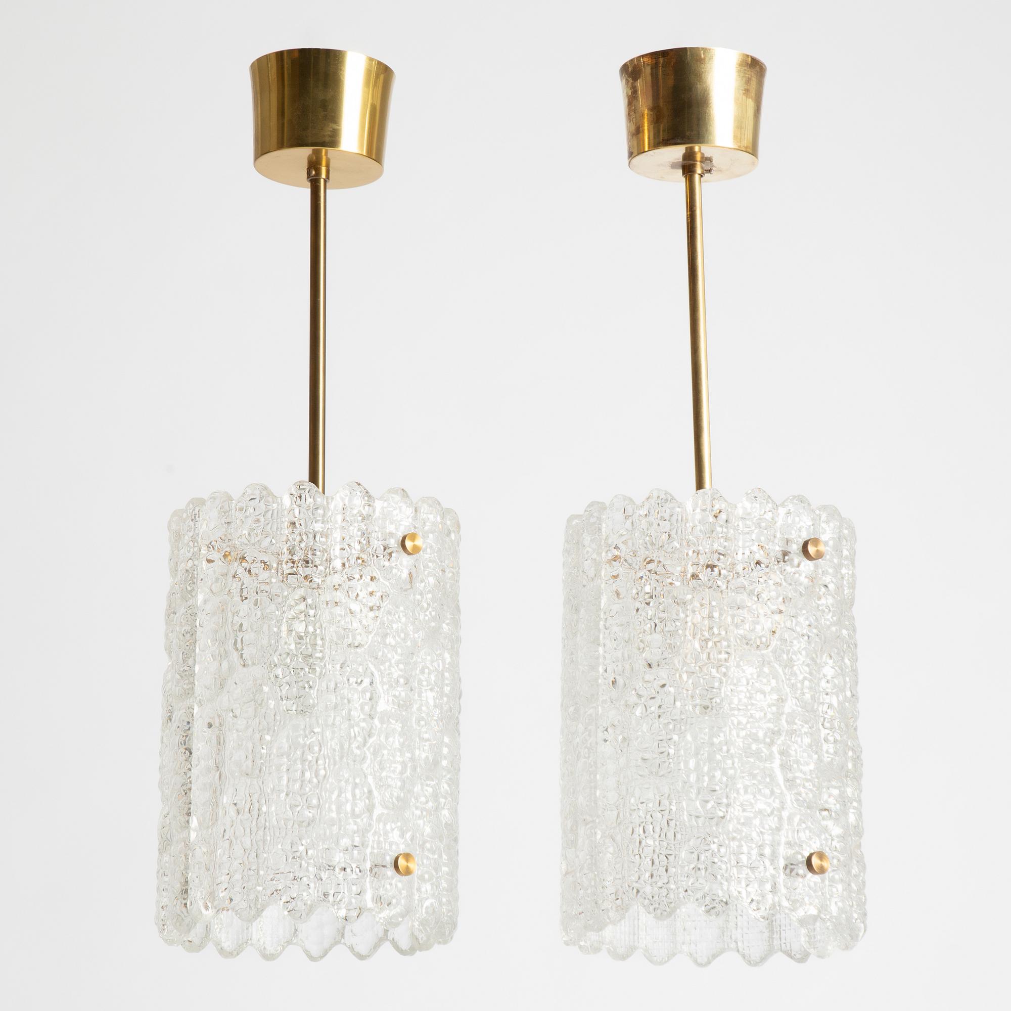 Carl Fagerlund, Ceiling lamps, a pair, Orrefors, second half of the 20th century.