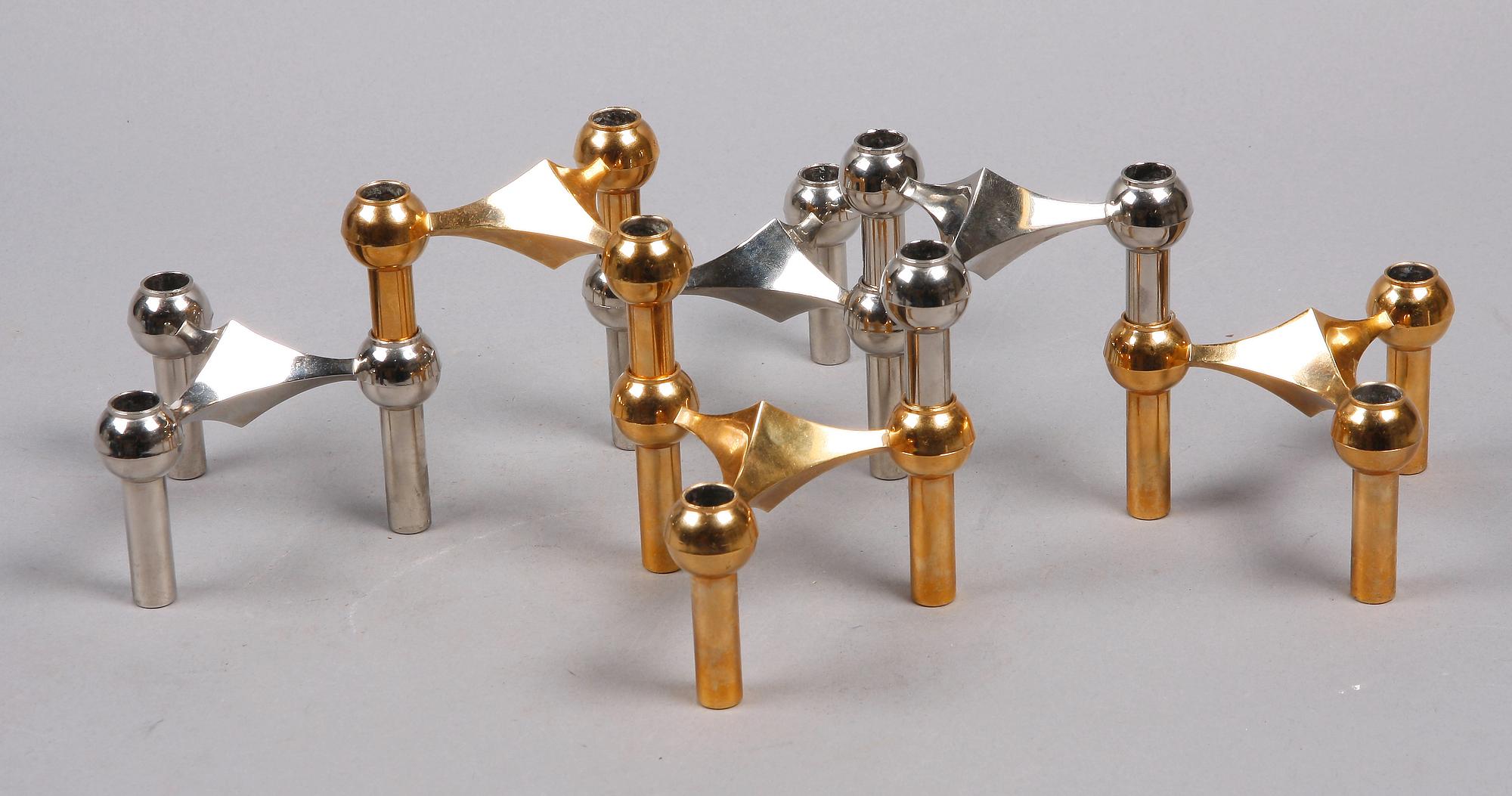 LJUSSTAKSMODULER, 6 st, mässing och vitmetall, Ceasar Stoffi, Nagel, Västtyskland, 1960-tal.