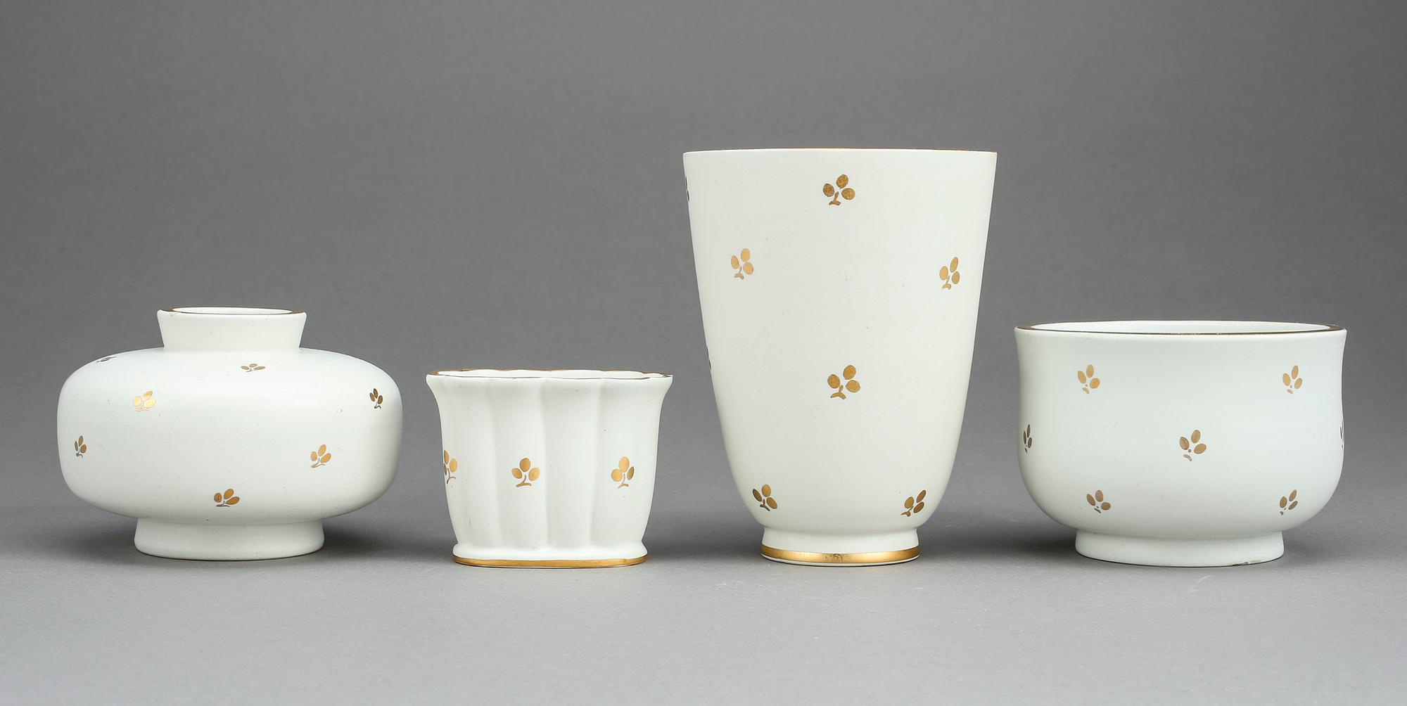 PARTI KERAMIK, 4 delar, stengods, Carrara-glasyr, Wilhelm Kåge, Gustavsberg.
