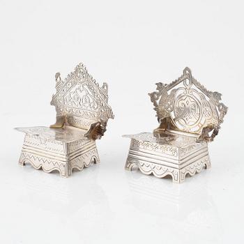 Two Russian Silver Salt Cellars, Moscow 1886-88.