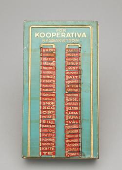 INKÖPSTAVLA TILL HUSHÅLLET, plåt, 1930/40-tal.