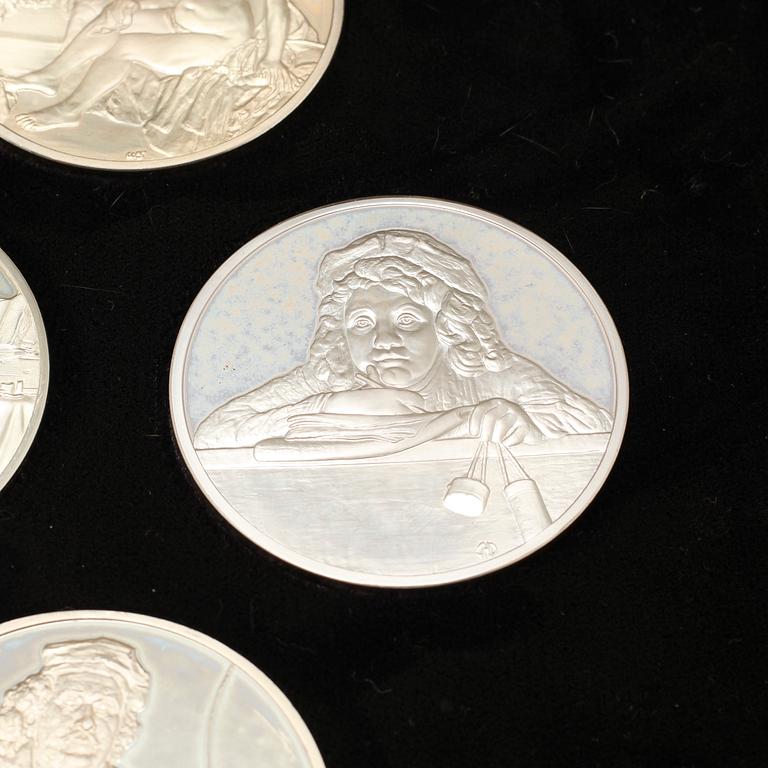 50 silver medallions, "Rembrandt in silver" from Franklin Mint AB, 1970s.