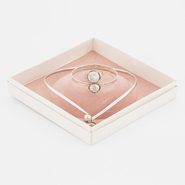 Alton, ring, bangle, necklace, silver with white synthetic spinel.