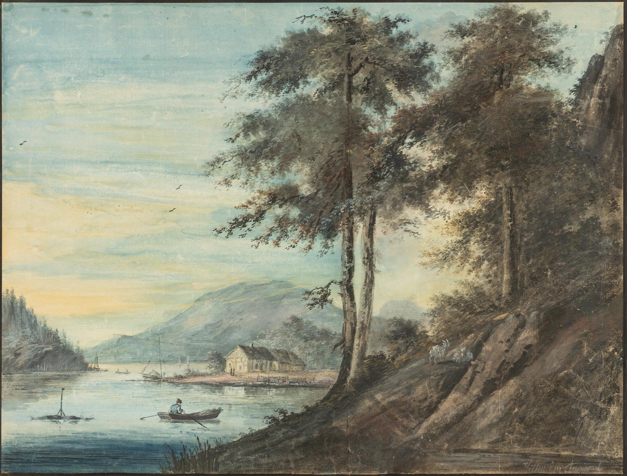 Carl Petter Hilleström, Insjölandskap med figur i eka.