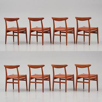 Hans J. Wegner, a set of eight teak chairs model "W2", C.M. Madsens Fabriker, Denmark 1950s.