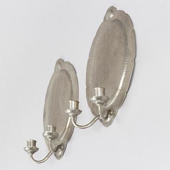 A pair of pewter wall sconces, K Wiholm, Stockholm 1925.