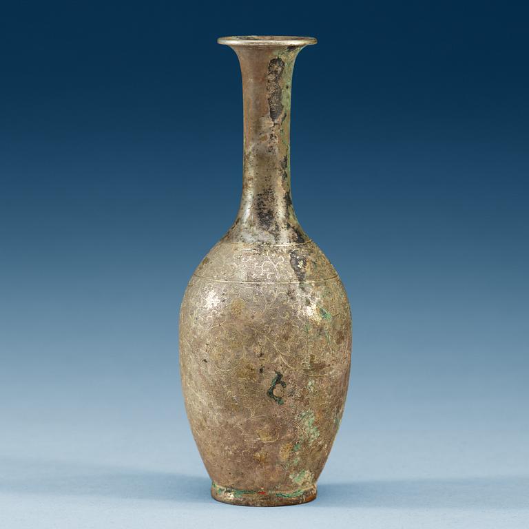 A silvered metal vase, presumably Tang dynasty.