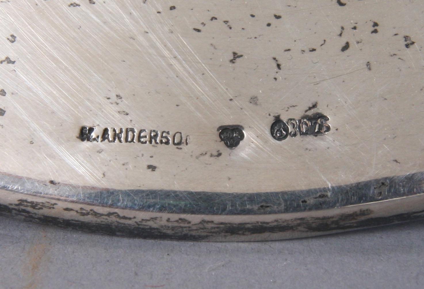 BLÄCKSTÄLL, silver, K. Andersson, otydlig årsstämpel. 133 gram.