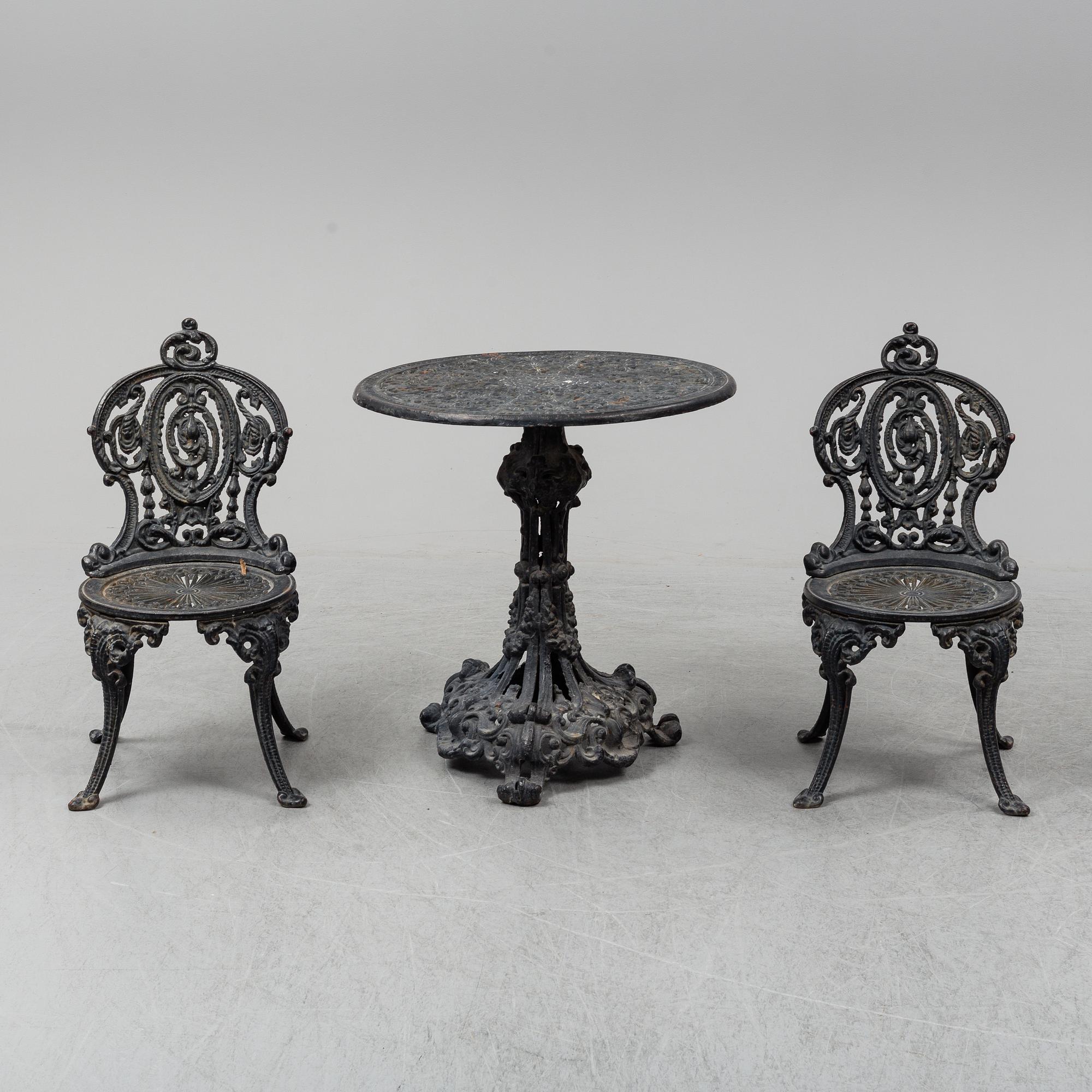 TRÄDGÅRDSMÖBEL, 3 delar, gjutjärn, 1900-tal.