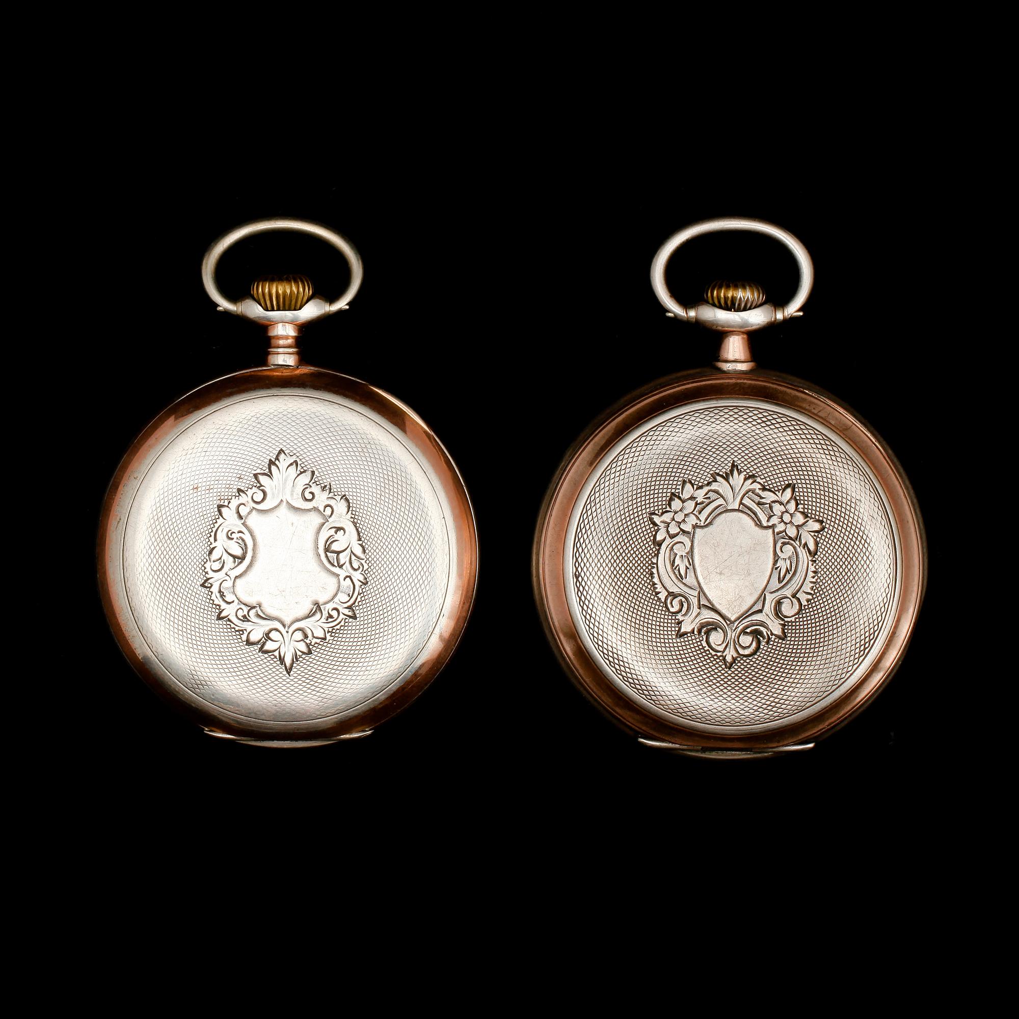 FICKUR, 2 st, silver, Omega, sekelskiftet 1900.