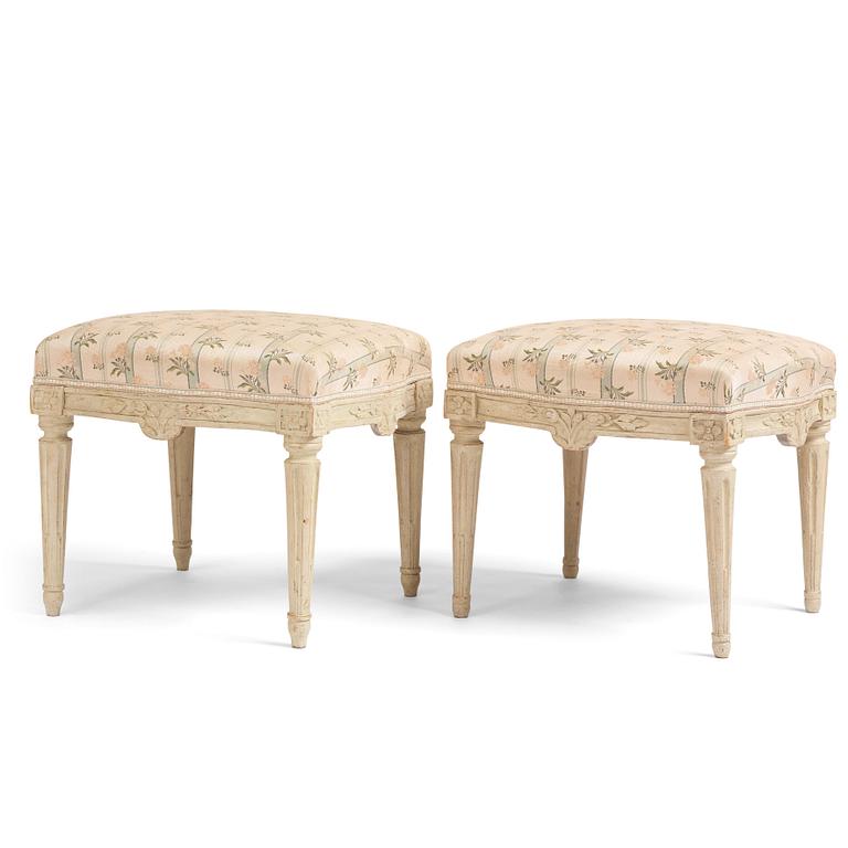 Two Gustavian matching stools, Stockholm, second part of the 18th century.