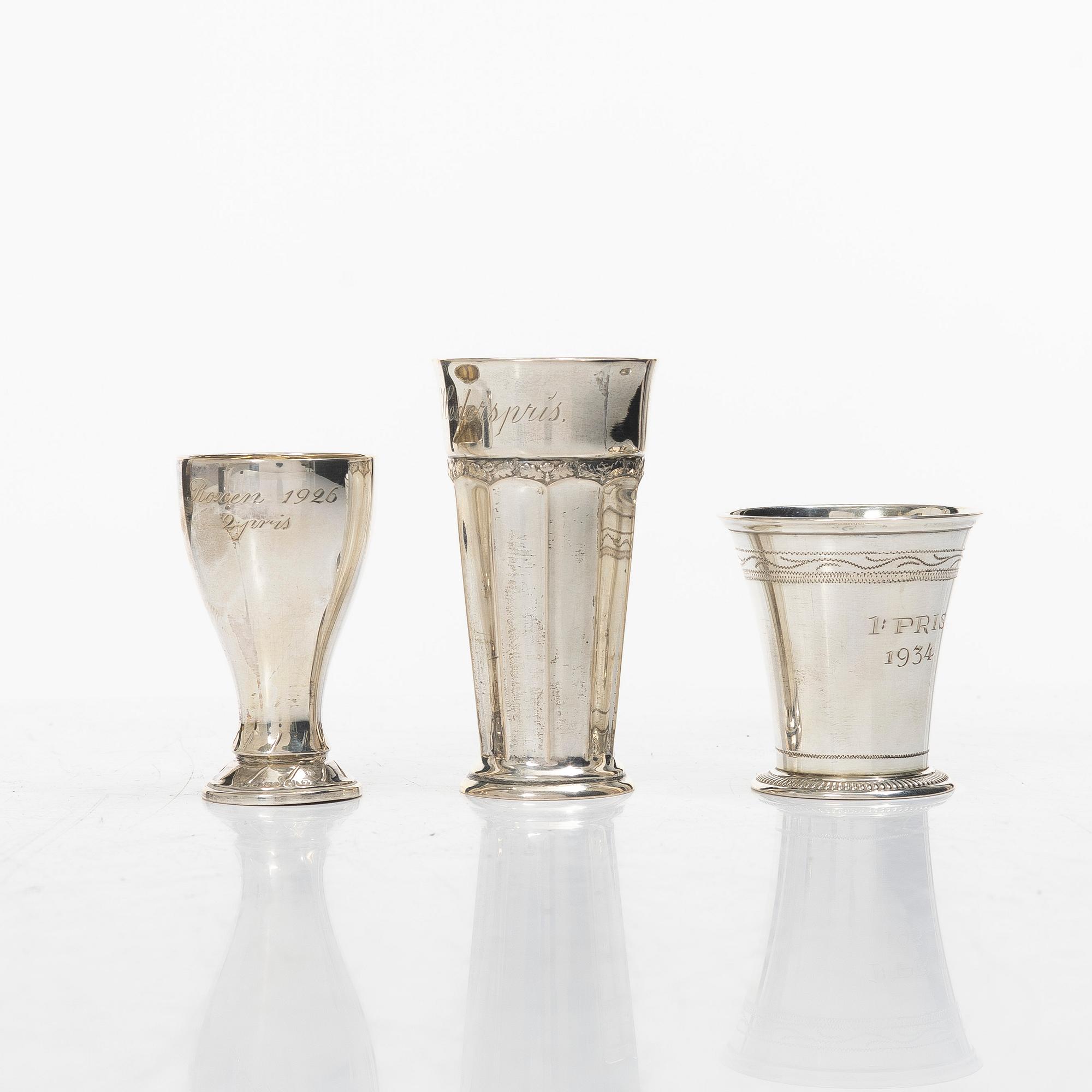 Bägare, 6 st, silver, mestadels GAB, 1900-tal.