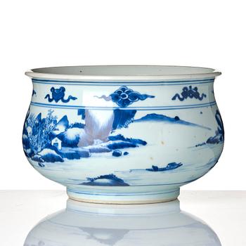 Rökelsekar, porslin. Qingdynastin, Kangxi (1662-1722).