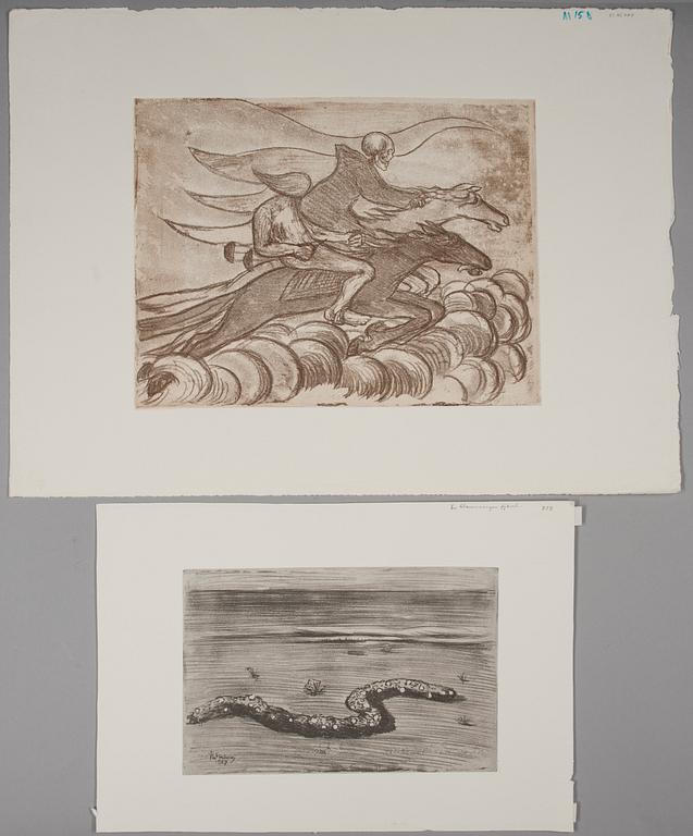 HUGO SIMBERG, etsningar, 2 st, den ena signerad och daterad 1907 i plåten.