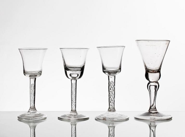 A set of eight wine glasses, 18th Century, part Norweigan Nöstetangen.